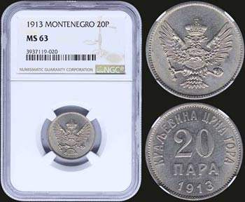 MONTENEGRO: 20 Para (1913) in nickel with ... 