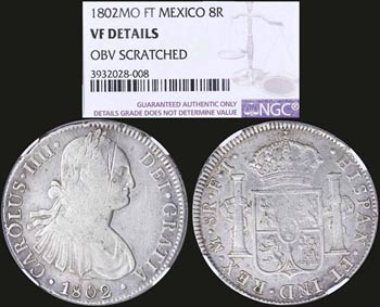 MEXICO: Set of 3 silver coins, 8 Reales ... 