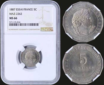 FRANCE: Essai of 5 Centimes (1887 A) in ... 