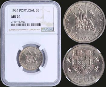 PORTUGAL: 5 Escudos (1964) in copper-nickel ... 