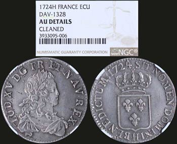FRANCE: Set of 3 coins, 1 Ecu (1724 H) + 1 ... 