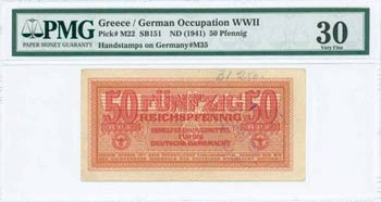 GERMAN OCCUPATION - GREECE: 50 Reichspfennig ... 