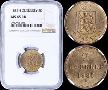 GUERNSEY: 2 Doubles (1885 H) in bronze with ... 