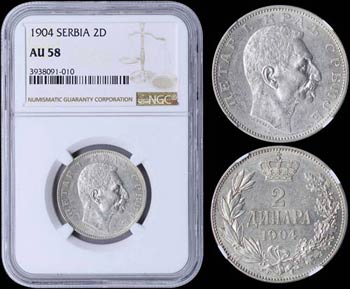 SERBIA: 2 Dinara (1904) in silver (0,835) ... 