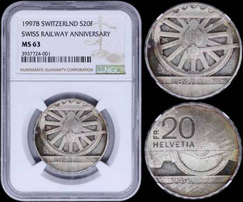 SWITZERLAND: 20 Francs (1997 B) in silver ... 