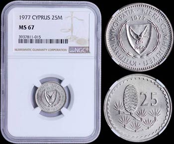 CYPRUS: 25 Mils (1977) in copper-nickel with ... 