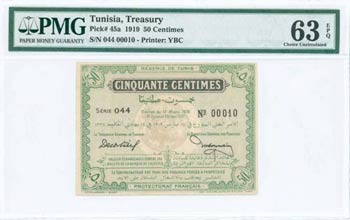 TUNISIA: 50 Centimes (17.3.1919) in green. ... 