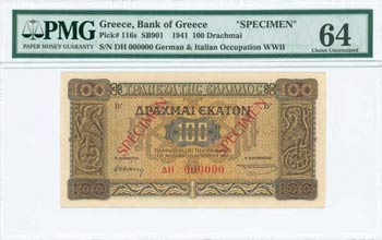 WWII ISSUES - GREECE: Specimen of 100 ... 