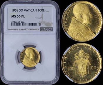 VATICAN: 100 Lire (1958 XX) in gold (0,900) ... 