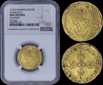FRANCE: Ecu dor au soleil (1570 S) in gold ... 