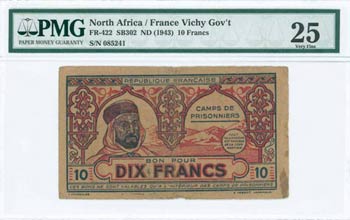 NORTH AFRICA: 10 Francs (ND 1943). The Vichy ... 