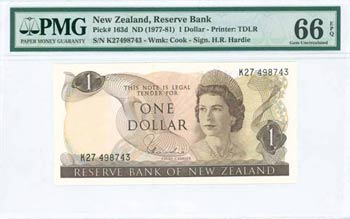 NEW ZEALAND: 1 Dollar (ND 1977-81) in brown ... 