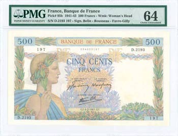 FRANCE: 500 Francs (6.2.1941) in green, ... 