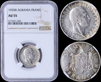 ALBANIA: 1 Frang Ar (1935 R) in silver ... 