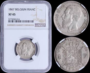 BELGIUM: 1 Franc (1867) in silver (0,835) ... 