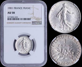 FRANCE: 1 Franc (1901) in silver (0,835) ... 