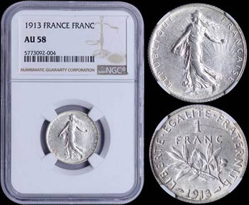 FRANCE: 1 Franc (1913) in silver (0,835) ... 