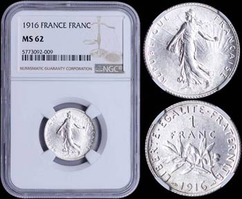 FRANCE: 1 Franc (1916) in silver (0,835) ... 