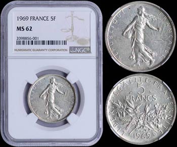 FRANCE: 5 Francs (1969) in silver (0,835) ... 