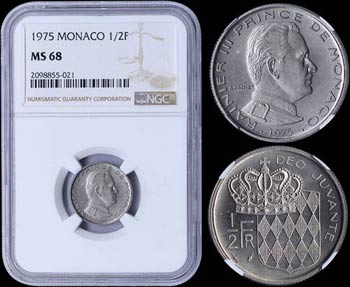 MONACO: 1/2 Francs (1975) in nickel with ... 