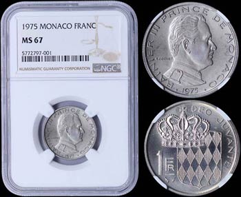 MONACO: 1 Franc (1975) in nickel with head ... 
