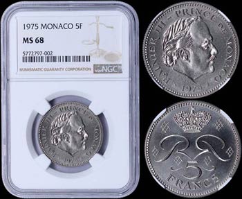 MONACO: 5 Francs (1975) in copper-nickel ... 