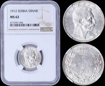 SERBIA: 1 Dinar (1912) in silver (0,835) ... 