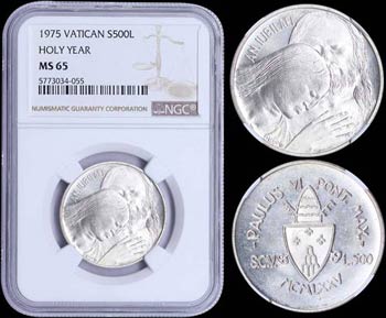 VATICAN CITY: 500 Lire (1975) in silver ... 
