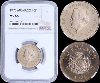 MONACO: 10 Francs (1975) in copper-nickel & ... 