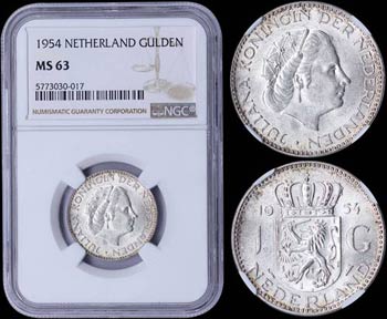 NETHERLANDS: 1 Gulden (1954) in silver ... 