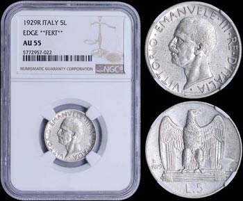 ITALY: 5 Lire (1929 R) in silver (0,835) ... 