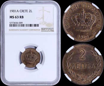 GREECE: 2 Lepta (1901 A) in bronze with ... 