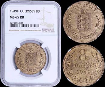 GUERNSEY: 8 Doubles (1949 H) in bronze with ... 