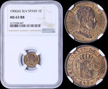 SPAIN: 1 Centimo {1906(6) SL-V} in bronze ... 
