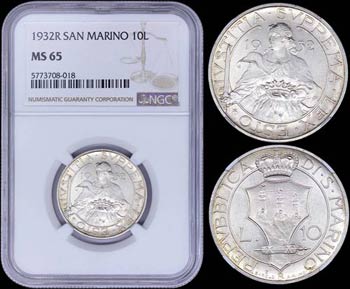 SAN MARINO: 10 Lire (1932 R) in silver ... 
