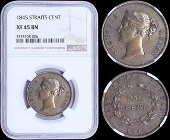 STRAITS SETTLEMENTS: 1 Cent (1845) in copper ... 