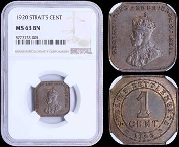 STRAITS SETTLEMENTS: 1 Cent (1920) in bronze ... 