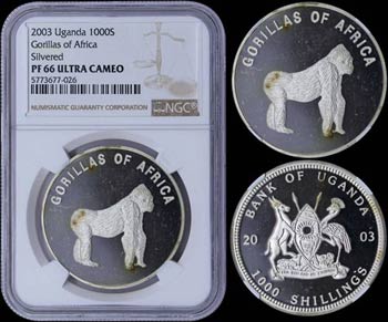 UGANDA: 1000 Shillings (2003) in silver ... 
