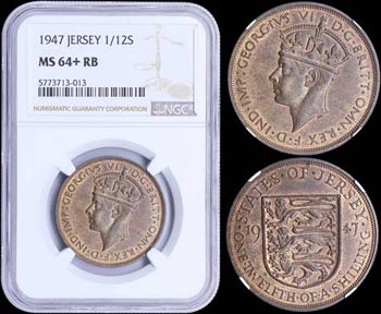 JERSEY: 1/12 Shilling (1947) in bronze with ... 