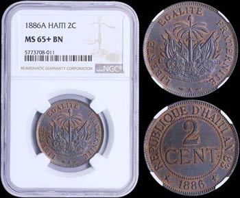 HAITI: 2 Centimes (1886 A) in bronze with ... 
