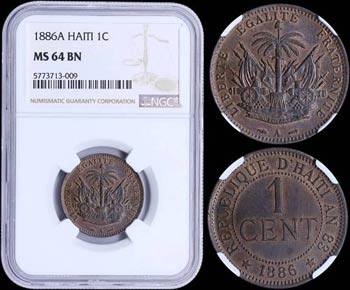 HAITI: 1 Centime (1886 A) in bronze with ... 