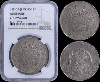 MEXICO: 8 Reales (1893 GA JS) in silver ... 