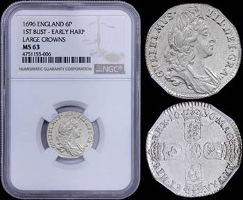 GREAT BRITAIN: 6 Pence (1696) in silver with ... 