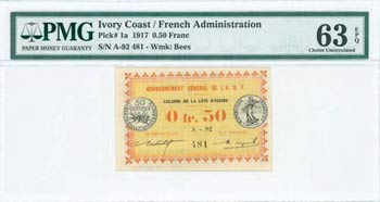 IVORY COAST: 0,50 Franc (1917) in black and ... 