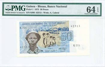 GUINEA-BISSAU: 50 Pesos (24.9.1975) in blue ... 