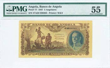ANGOLA: 5 Angolares (1.1.1947) in brown on ... 