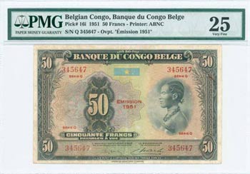 BELGIAN CONGO: 50 Francs (EMISSION 1951) in ... 