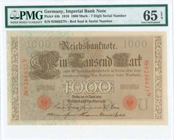 GERMANY: 1000 Mark (21.4.1910) in brown with ... 