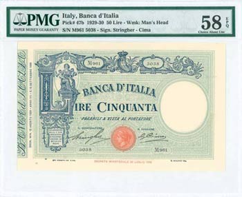 ITALY: 50 Lire (12.8.1929) in blue on green ... 