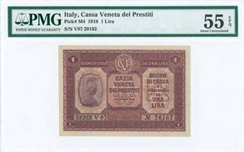 ITALY: 1 Lira (2.1.1918) in lilac with ... 